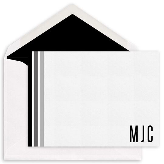 Ombre Stripe Initials Flat Note Cards